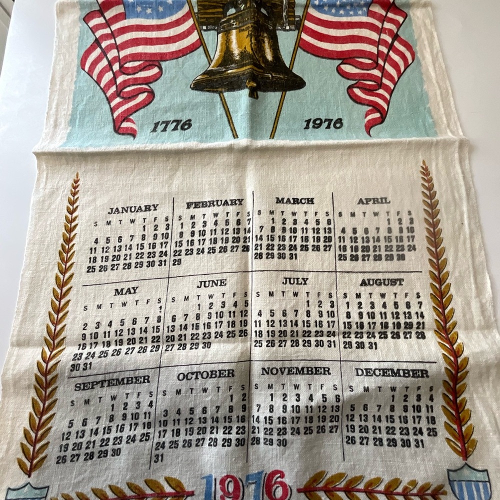 Vintage Calendar Towel Patriotic 1976 Flag Liberty Bills 1984 Folk Art Barn Farm - Picture 2 of 9